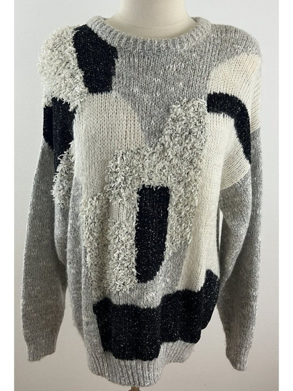 Vintage 80s Diana Marco Acrylic Sweater Gray 42 / 22W Chunky Knit Textured